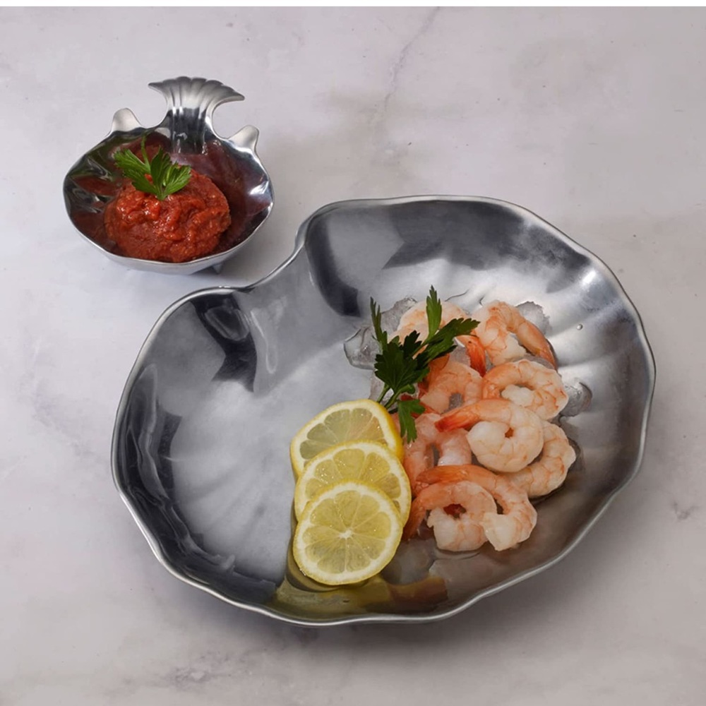 THE WILTON CO - Pewter Shell Serving Tray with Dip Dish - 2 pc set - Picture 4 of 6